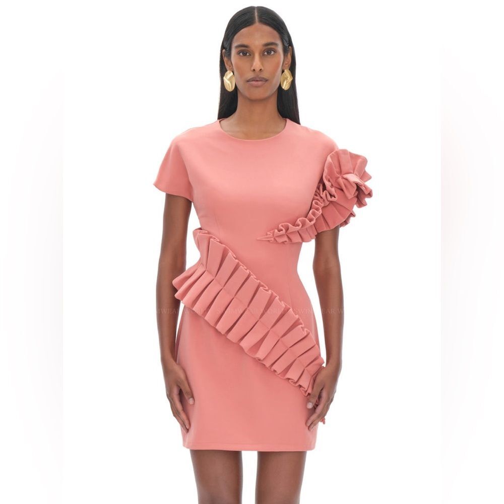 Andrea Iyamah Safia Rose Pleated Ruffle Bodycon Mini Dress Size Small US 6-8